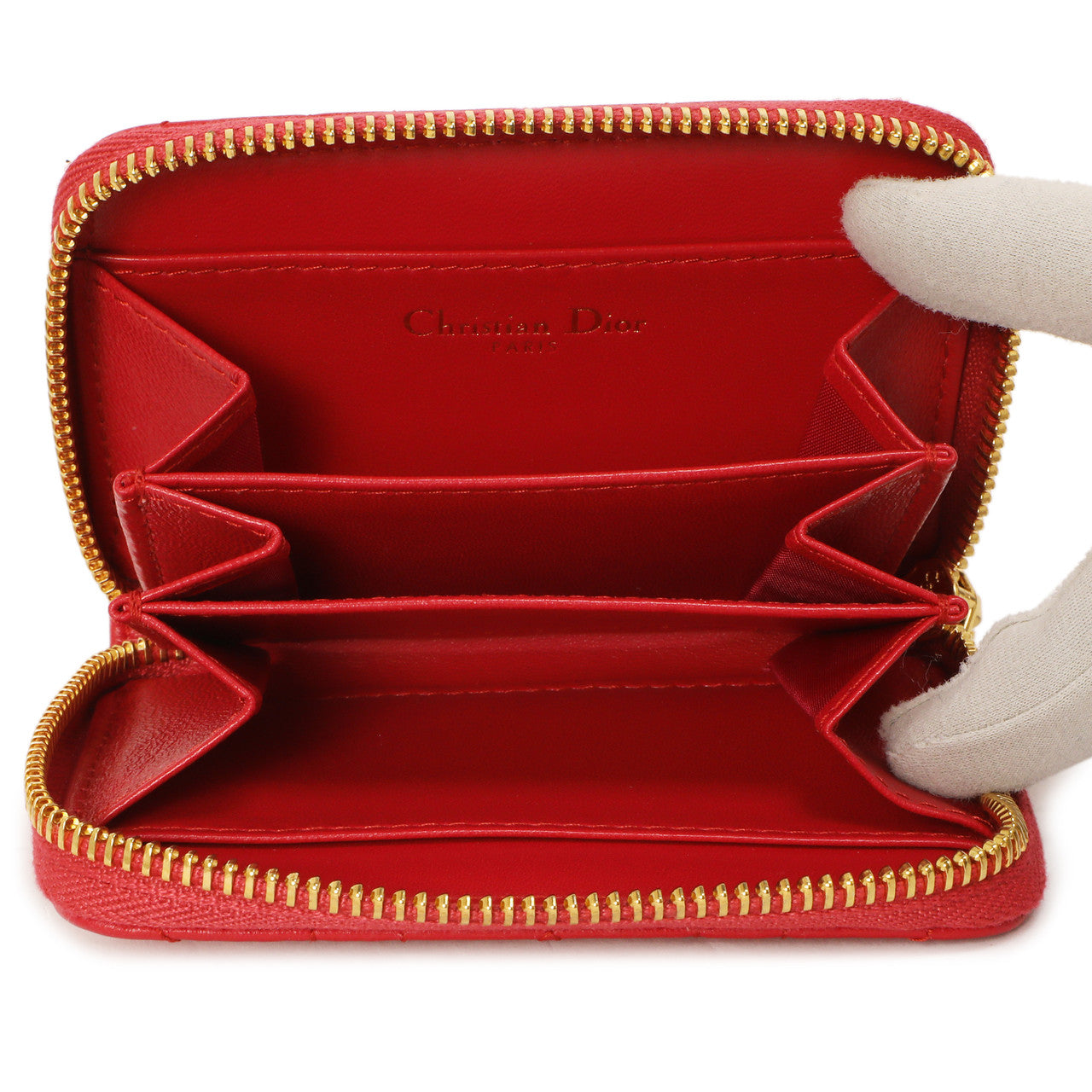 Christian Dior Raspberry Lambskin Cannage Mini Caro Zipped Pouch