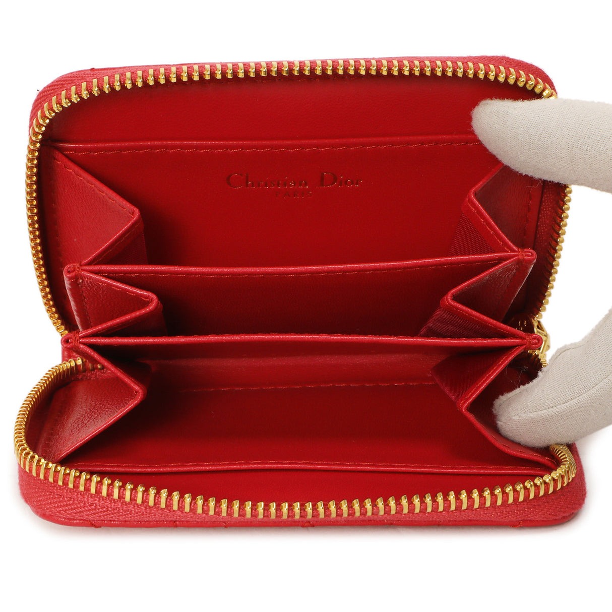 Christian Dior Raspberry Lambskin Cannage Mini Caro Zipped Pouch With Chain