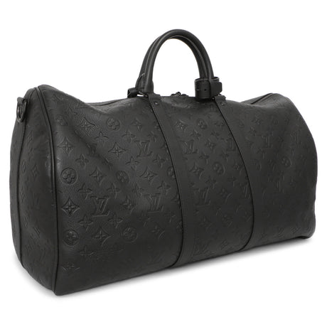 Louis Vuitton Black Calfskin Shadow Monogram Keepall Bandouliere 50