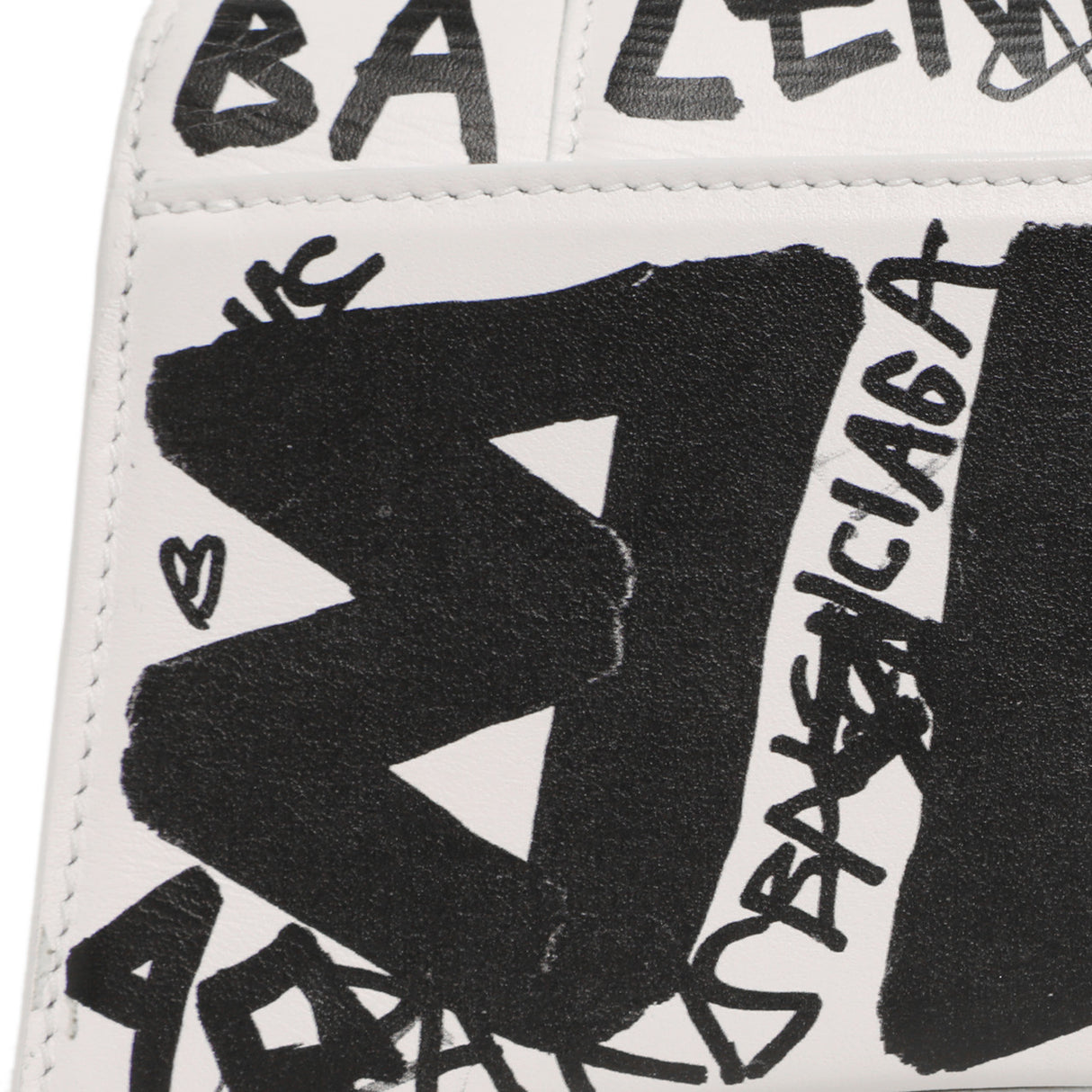Balenciaga White Calfskin Graffiti Hourglass Top Handle Bag  XS