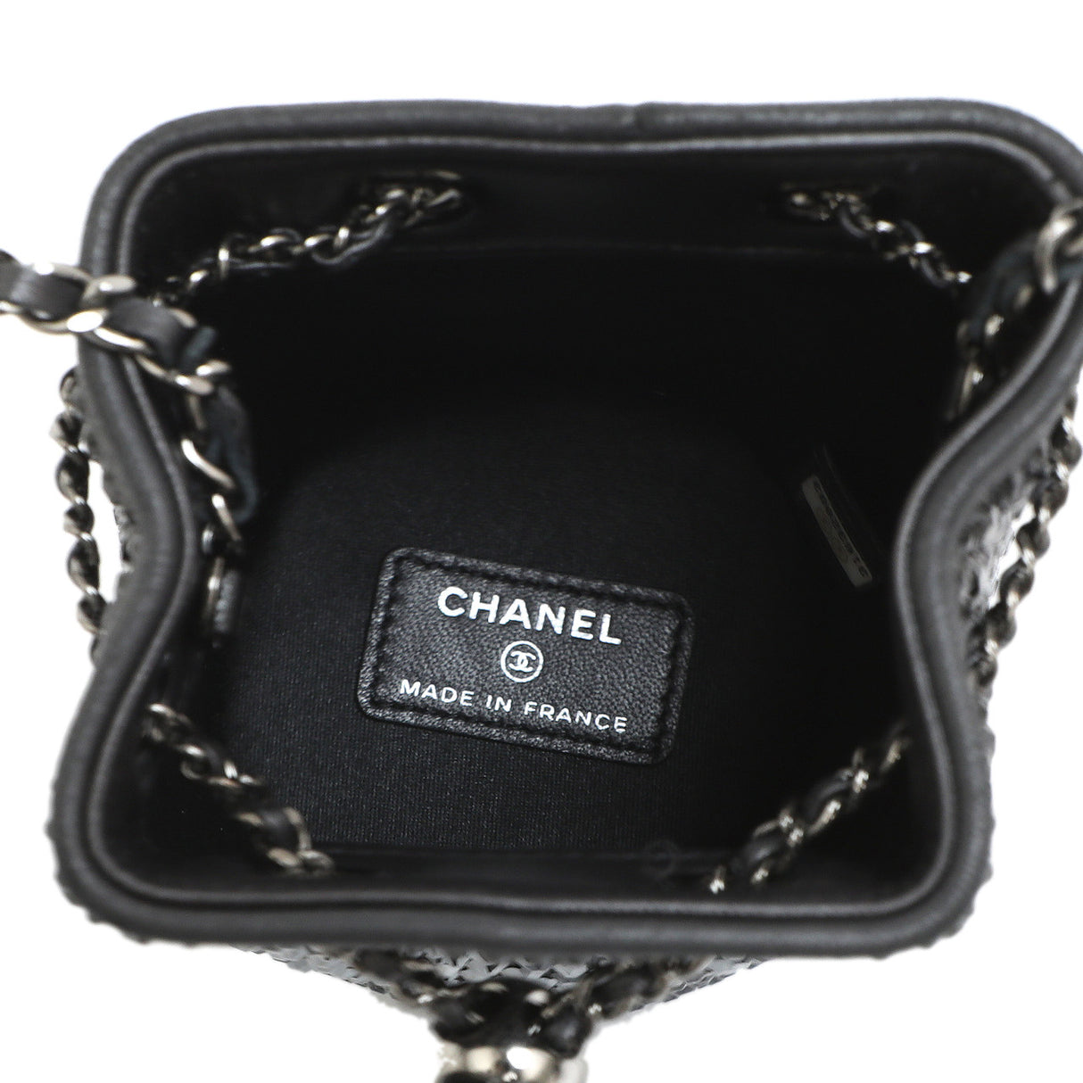 Chanel Black Lambskin Strass Mini Bucket Bag