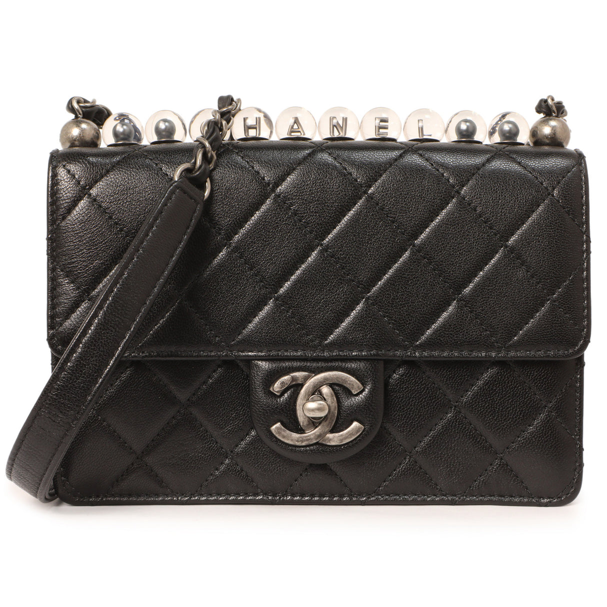 Chanel Black Quilted Goatskin Small Chic Pearls Flap