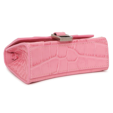 Balenciaga Pink Crocodile Embossed Shiny Calfskin Mini Hourglass Top Handle Bag