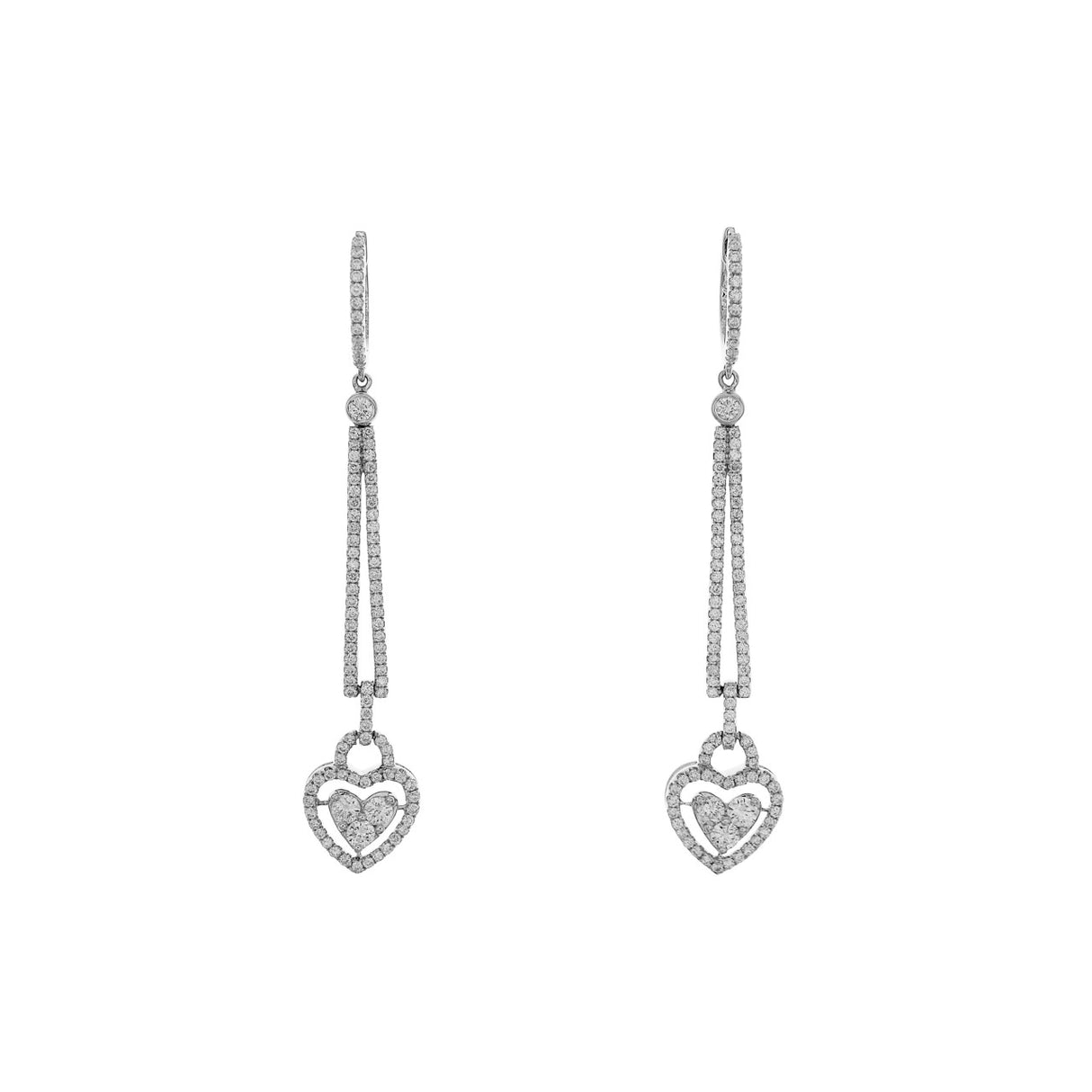 18K White Gold 1.40 Carat Diamond Heart Drop Earrings