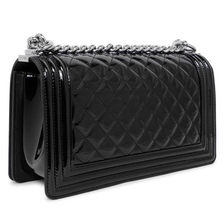 Chanel Black Quilted Patent Medium Boy  Bag
