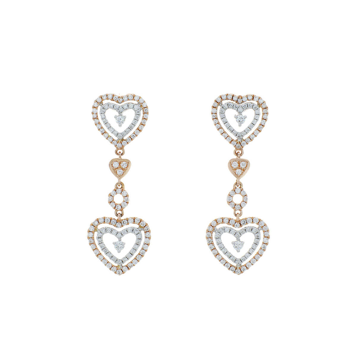 18K Rose Gold 1.15 Carat Diamond Heart Drop Earrings