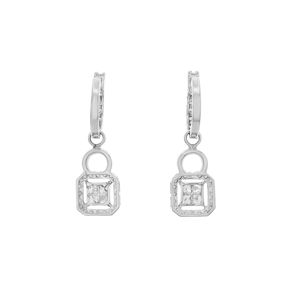 18K White Gold 1.42 Carat Diamond Hoop Drop Earrings