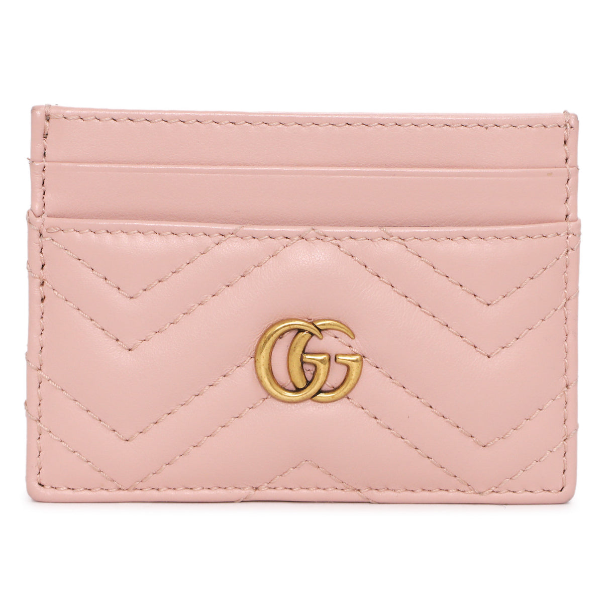 Gucci Pink Calfskin Matelasse GG Marmont Card Holder