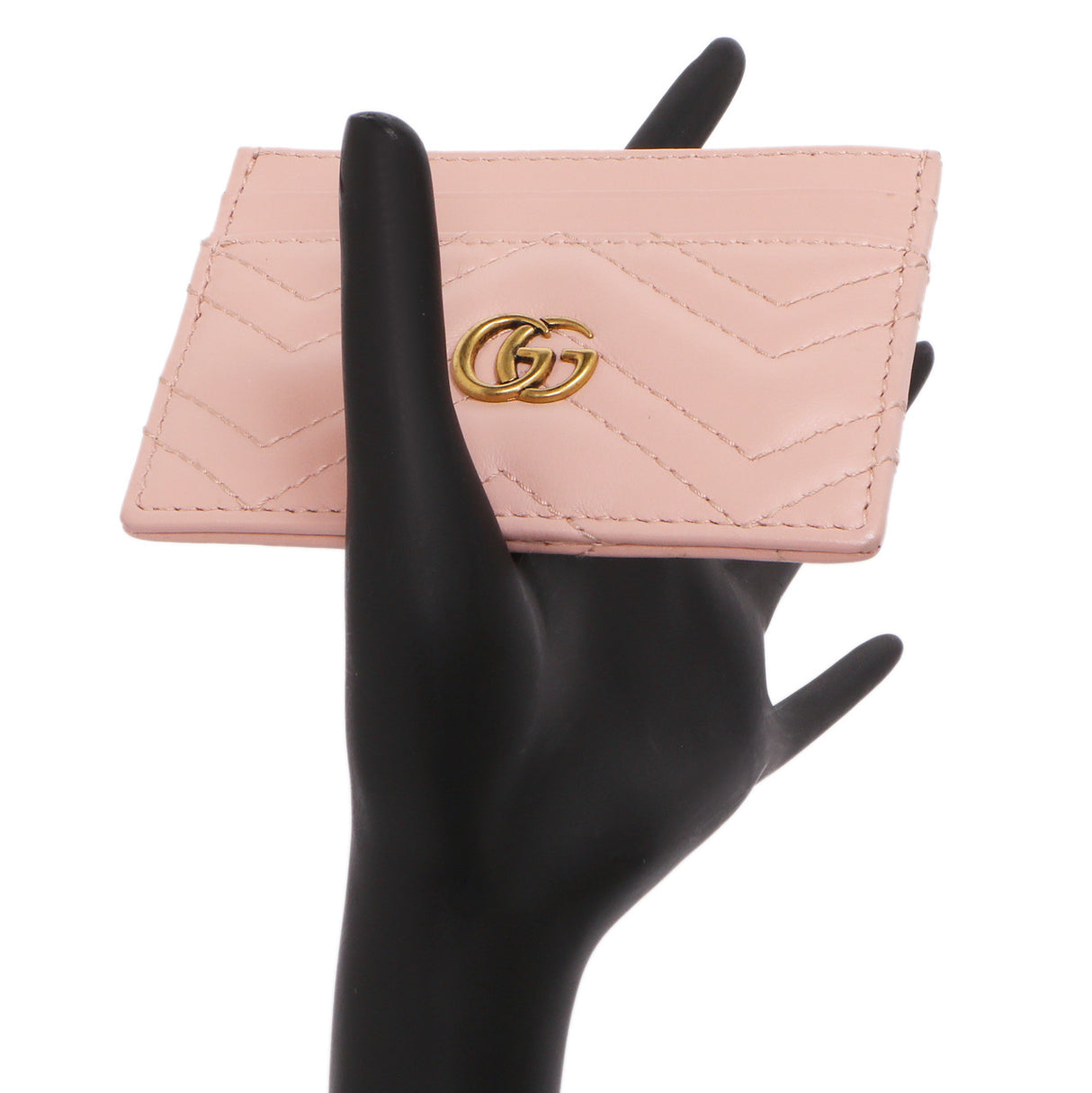 Gucci Pink Calfskin Matelasse GG Marmont Card Holder