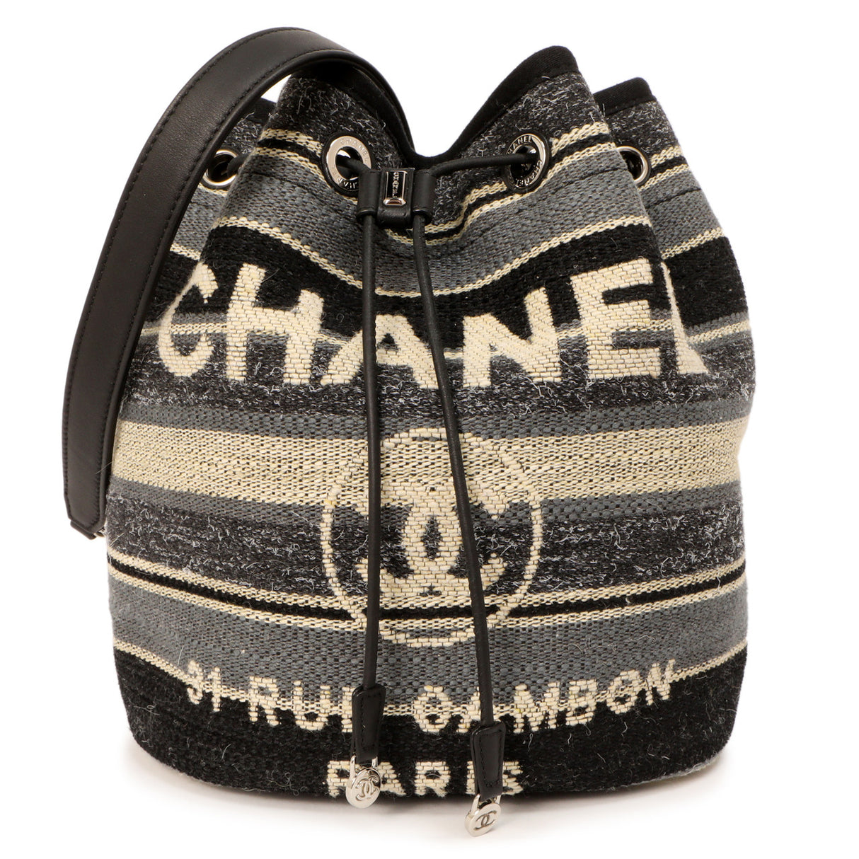 Chanel Striped Canvas Deauville Drawstring Bucket Bag