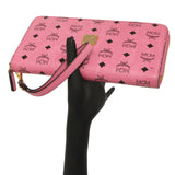 MCM Pink Visetos Zip Around Wristlet Wallet