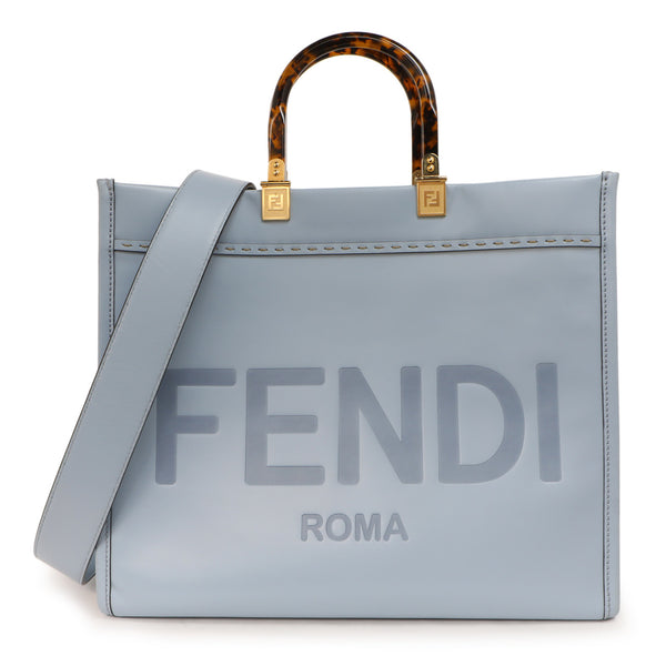 Fendi Azzurro Baby Vitello King Plexiglass Medium Sunshine Shopper Tot Modaselle