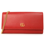 Gucci Red Dollar Calfskin Petite GG Marmont Chain Wallet