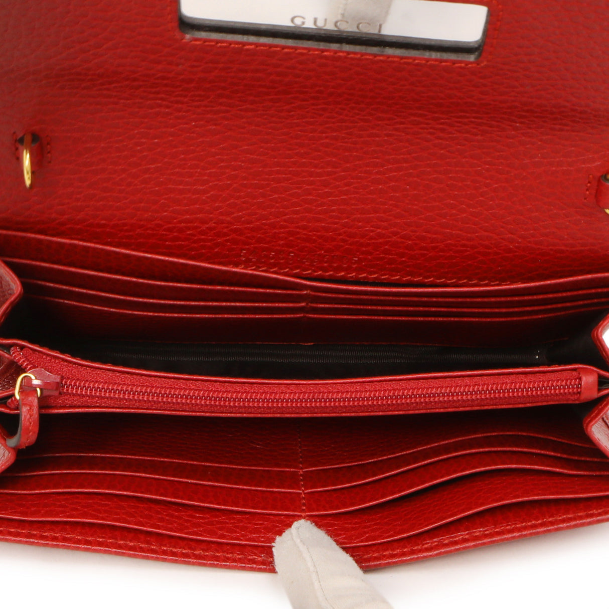 Gucci Red Dollar Calfskin Petite GG Marmont Chain Wallet