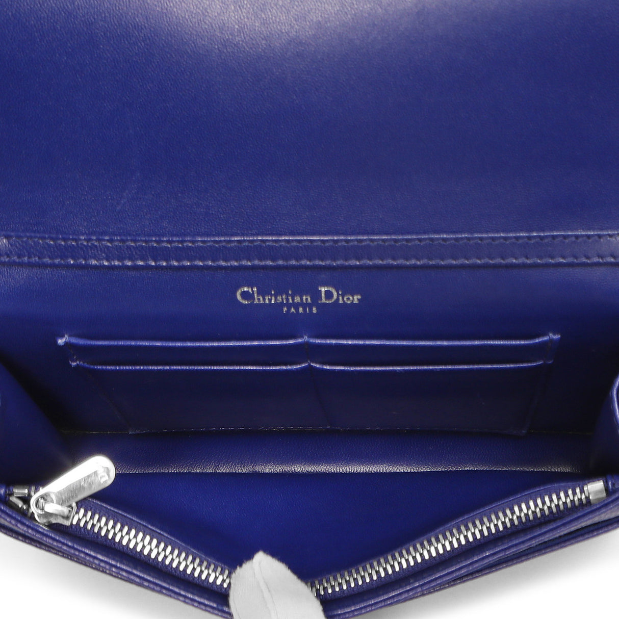 Christian Dior Blue Grained Calfskin Diorama Wallet on Chain