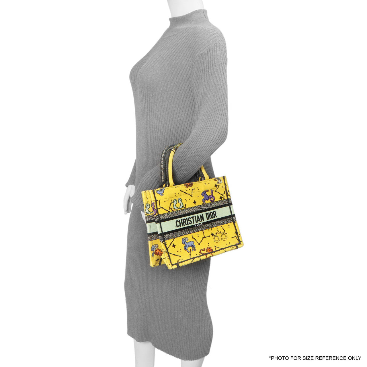 Christian Dior Yellow Embroidered Pixel Zodiac Small Book Tote Modaselle