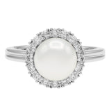 18K White Gold 0.32 Carat Diamond Akoya Pearl Ring