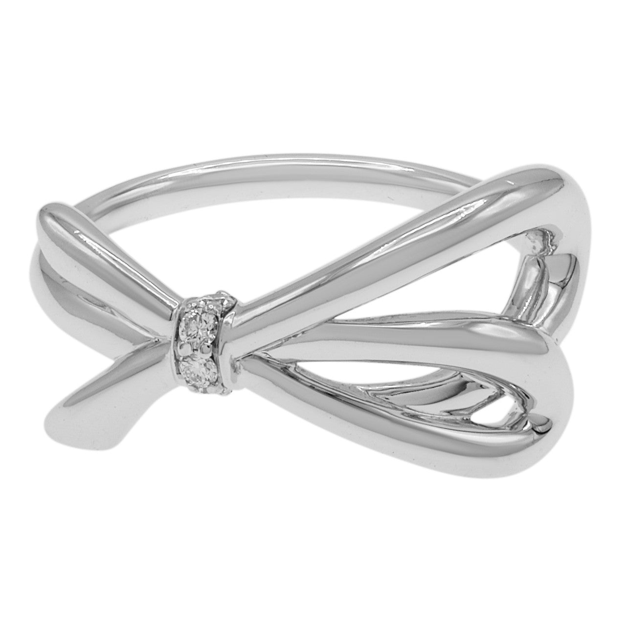 Tiffany 18K White Gold Diamond Bow Ring – Modaselle