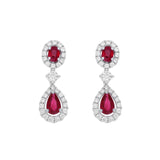 18K White Gold 1.58 Carat Ruby Diamond Drop Earrings