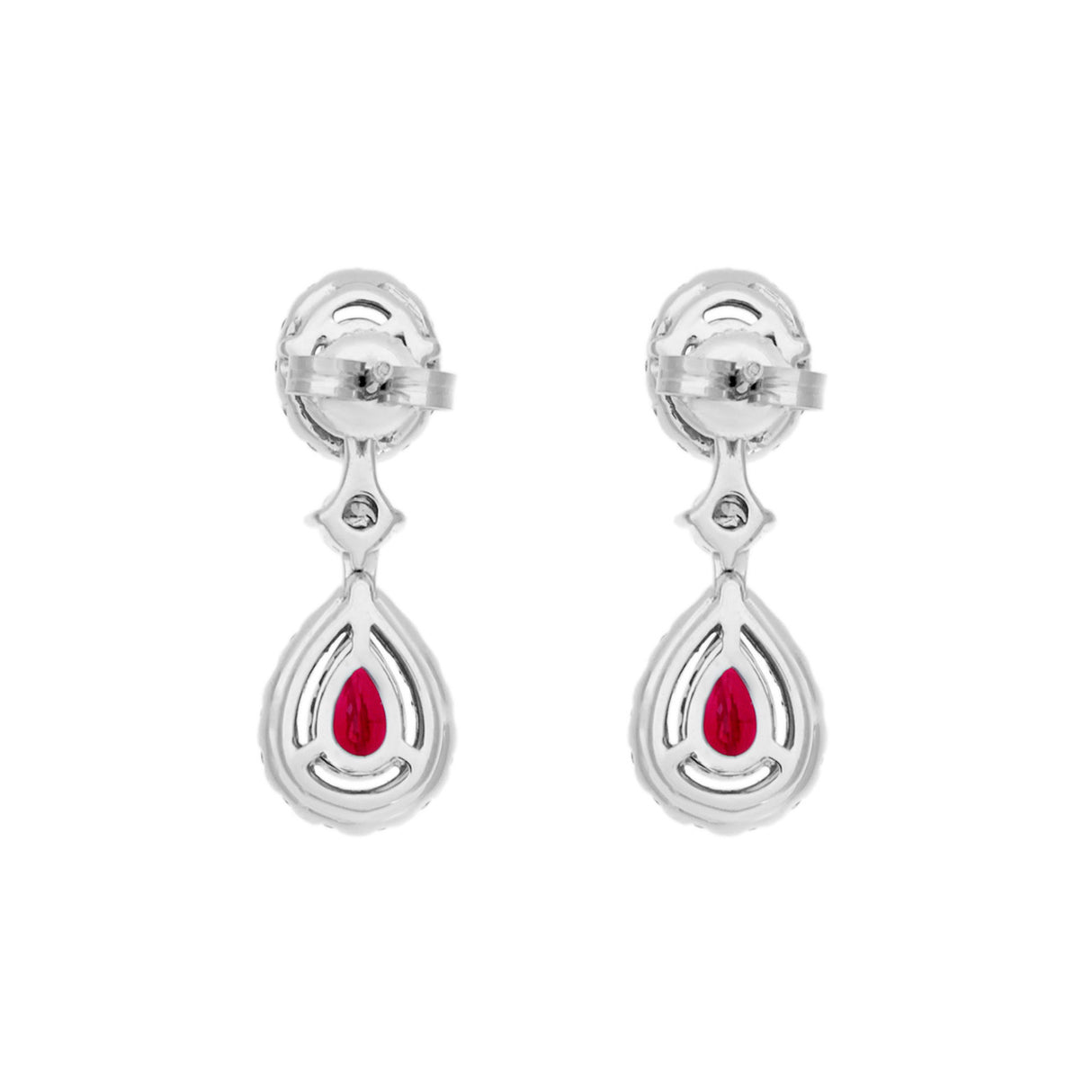 18K White Gold 1.58 Carat Ruby Diamond Drop Earrings