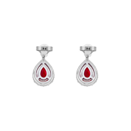 18K White Gold 1.76 Carat Ruby Diamond Drop Earrings