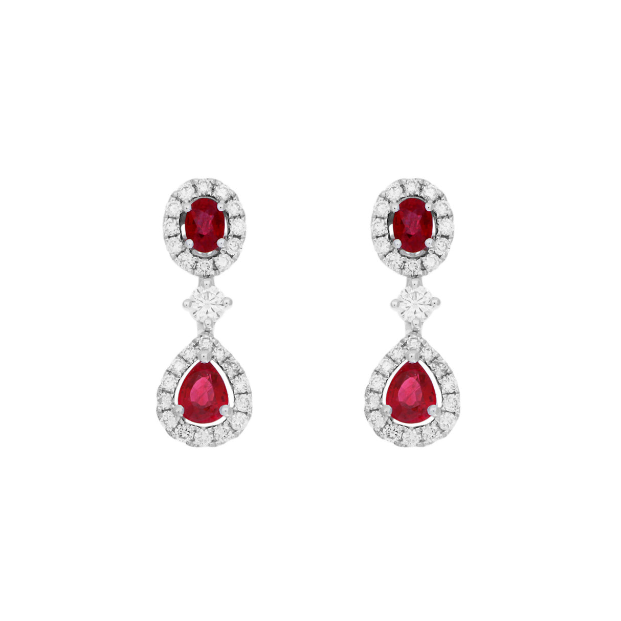 18K White Gold 1.34 Carat Ruby Diamond Drop Earrings