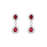 18K White Gold 1.34 Carat Ruby Diamond Drop Earrings