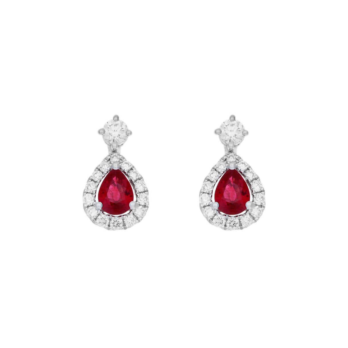 18K White Gold 0.82 Carat Ruby Diamond Drop Earrings