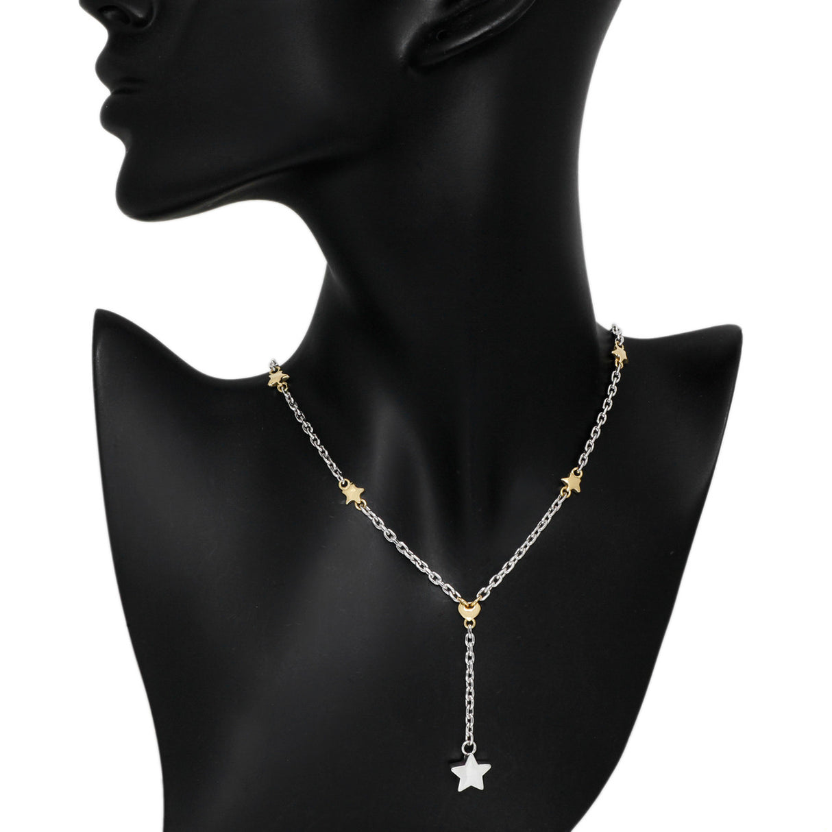 18K White & Yellow Gold Star Necklace