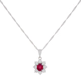 18K White Gold Diamond Ruby Pendant Necklace