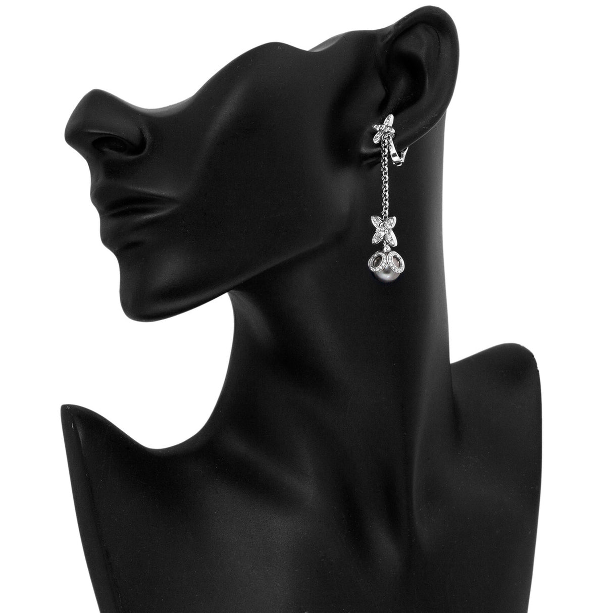 Louis Vuitton 18K White Gold, Diamond, Tahitian Pearl Elegantes Ear Pendants