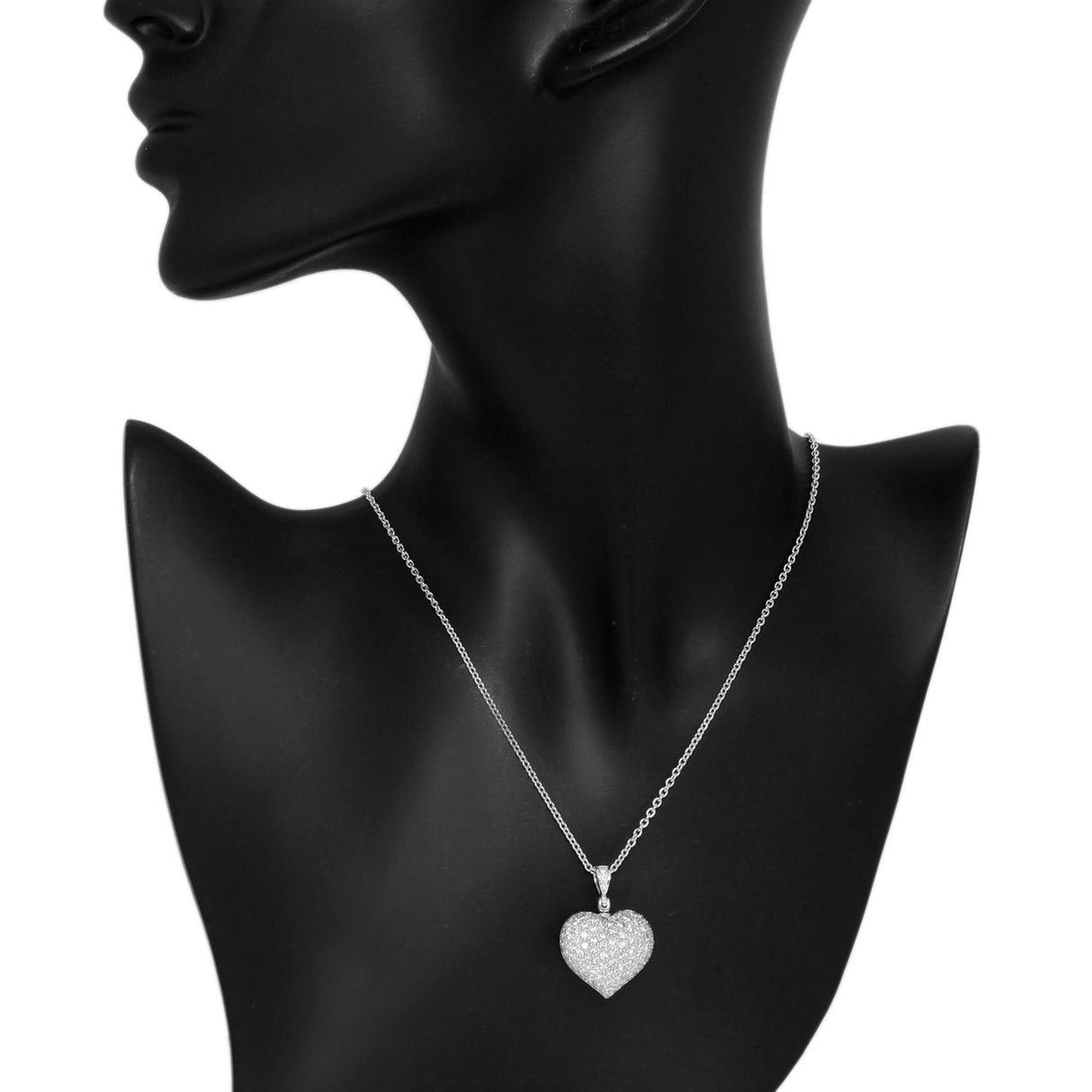 18K White Gold 2.00 Carat Diamond Heart Pendant Necklace