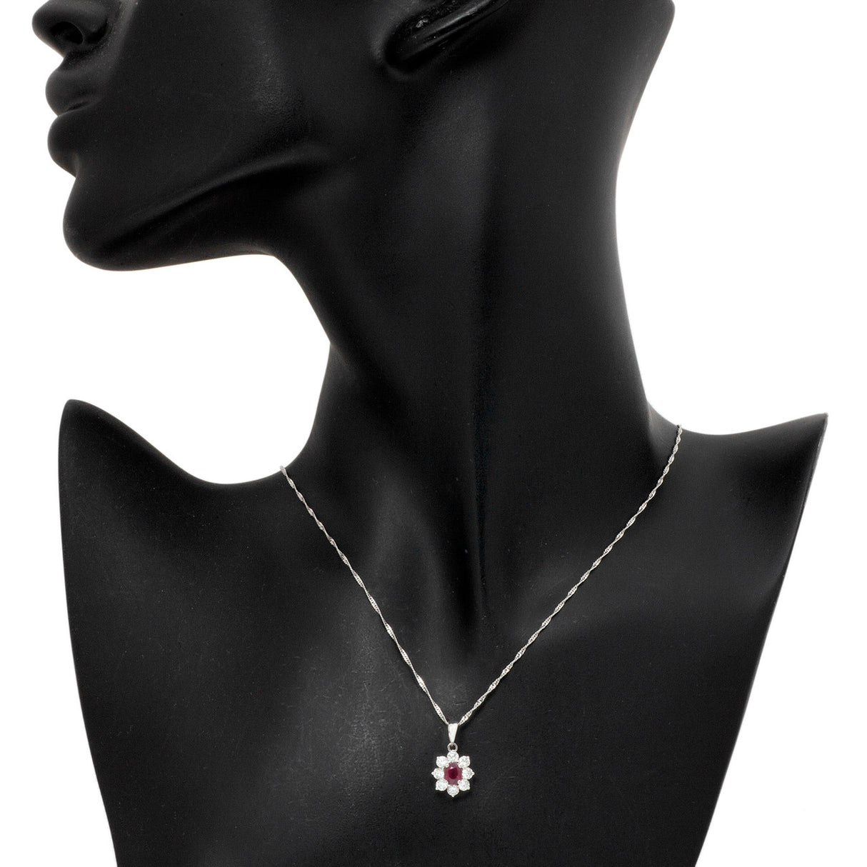 18K White Gold Diamond Ruby Pendant Necklace