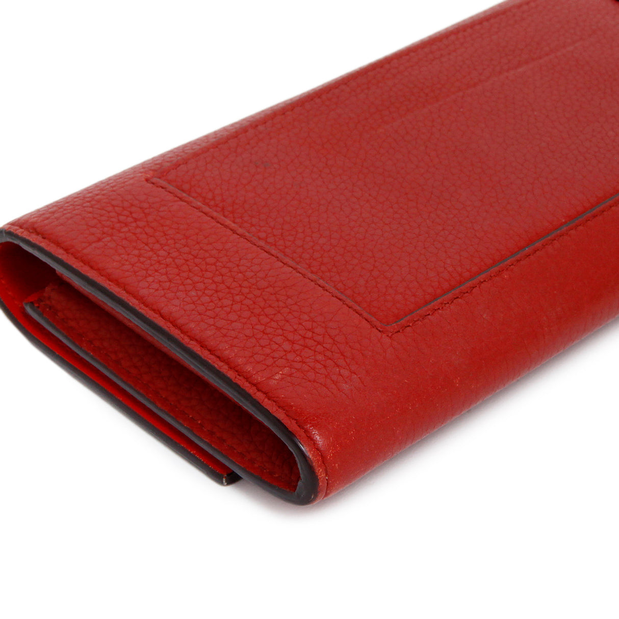 Celine Red Drummed Calfskin Large Multifunction Flap Wallet