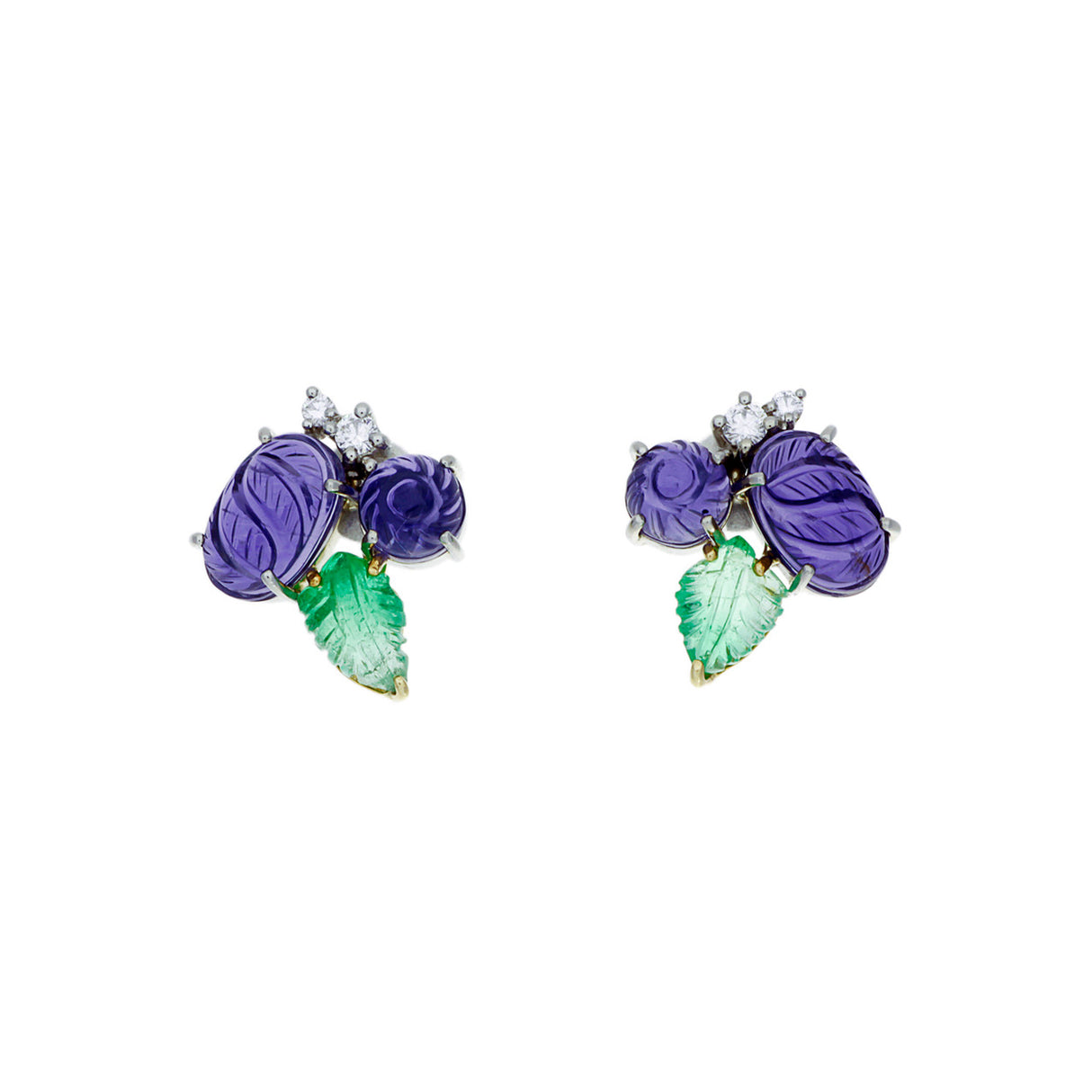 18K White Gold Emerald, Iolite & Diamond Earrings