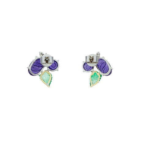 18K White Gold Emerald, Iolite & Diamond Earrings