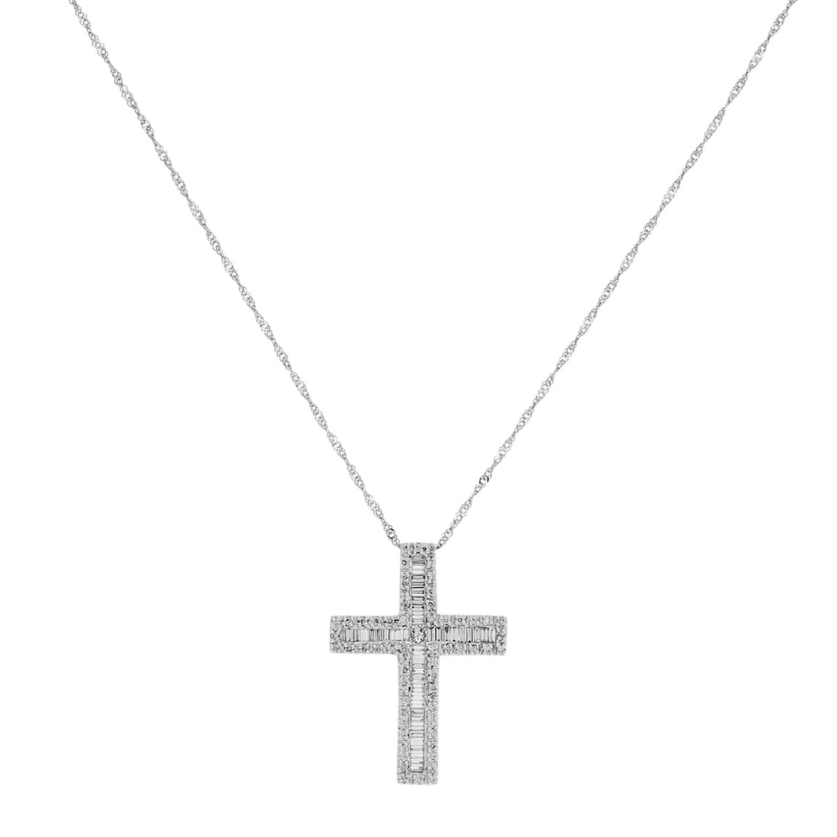 18K White Gold 0.85 Carat Diamond Cross Pendant