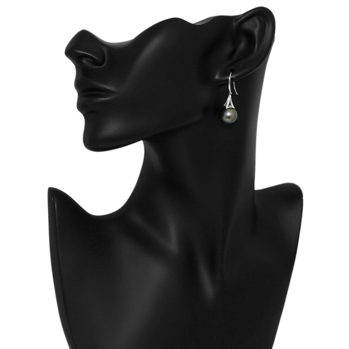 18K White Gold Tahitian Black Pearl Diamond Earrings