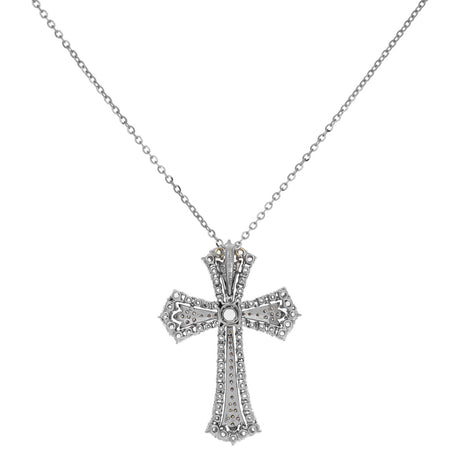 18K White Gold Rose Cut Diamond Cross Pendant