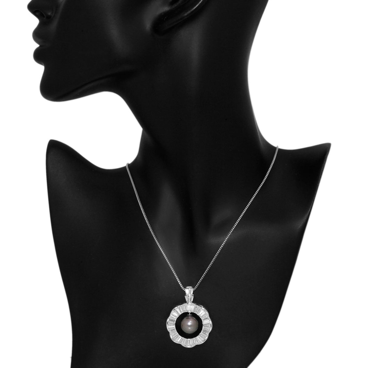 18K White Gold 6.82 Carat Diamond Tahitian Pearl Pendant Necklace