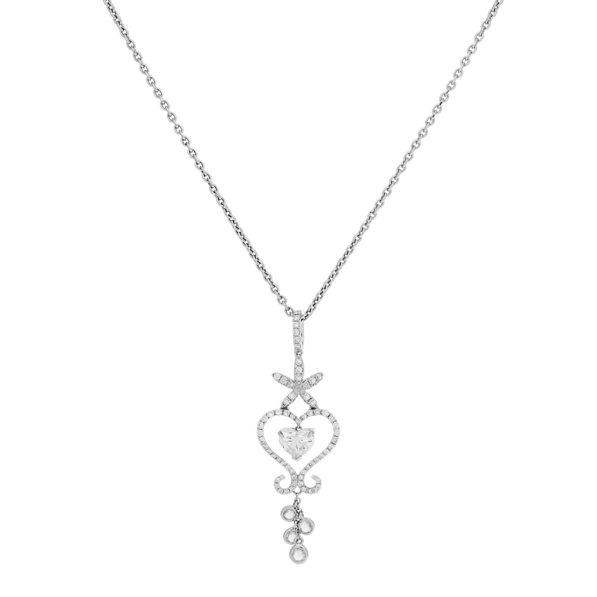 18K White Gold Heart Shaped Diamond Pendant Necklace