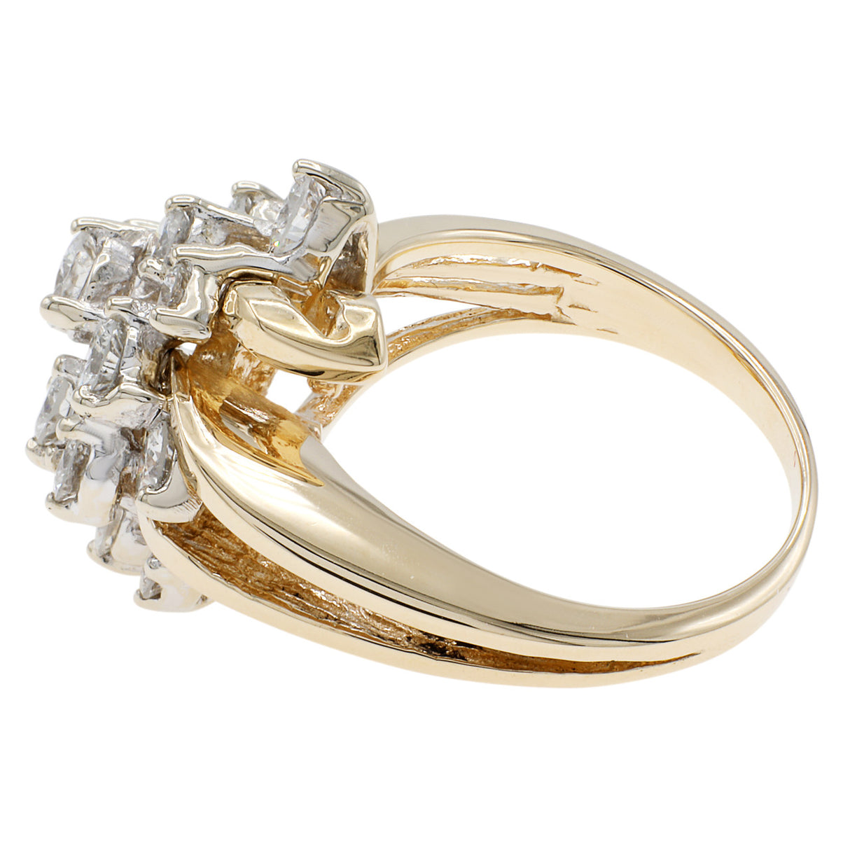 14K Yellow Gold 1.73 Carat Diamond Cluster Ring