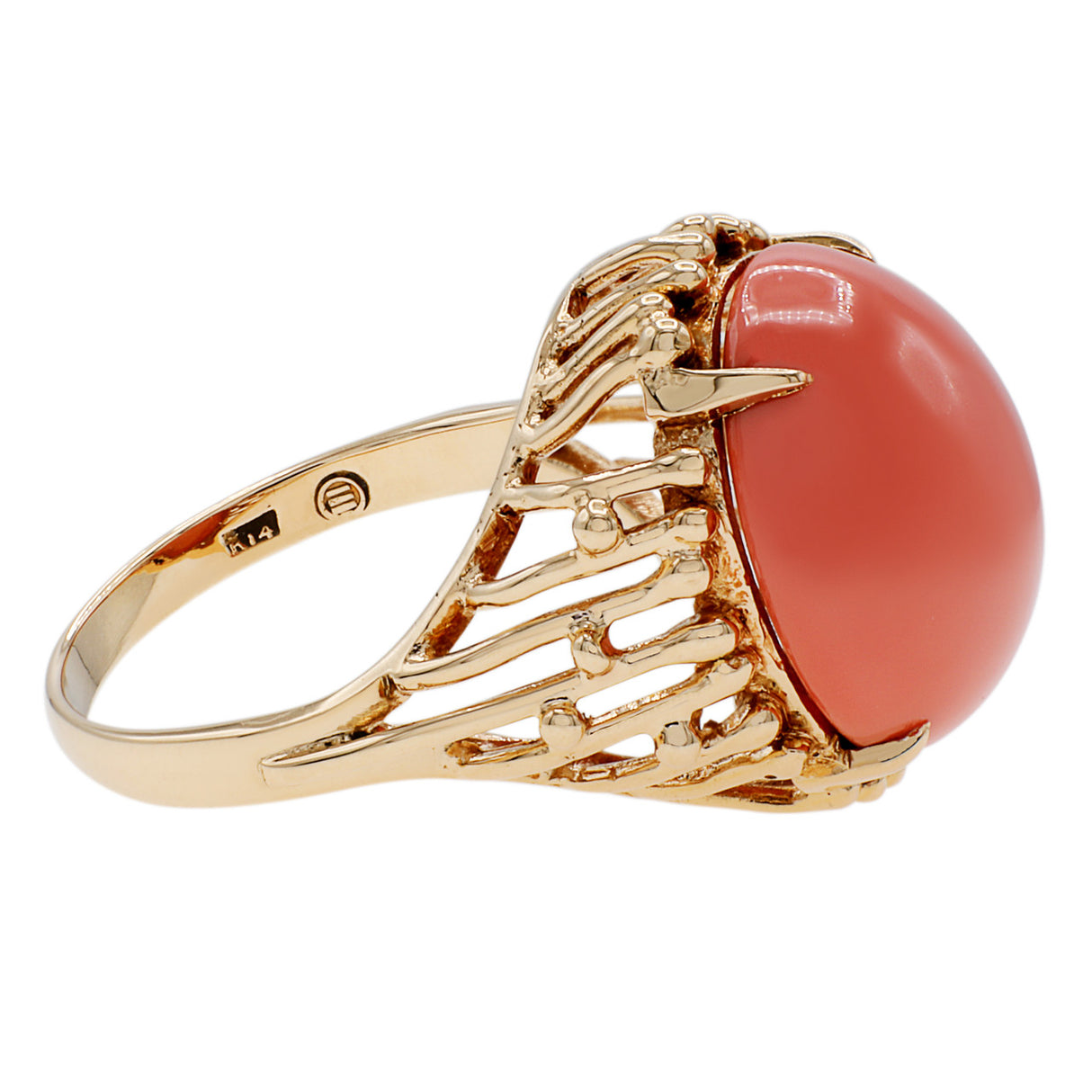 14K Yellow Gold Pink Coral Ring