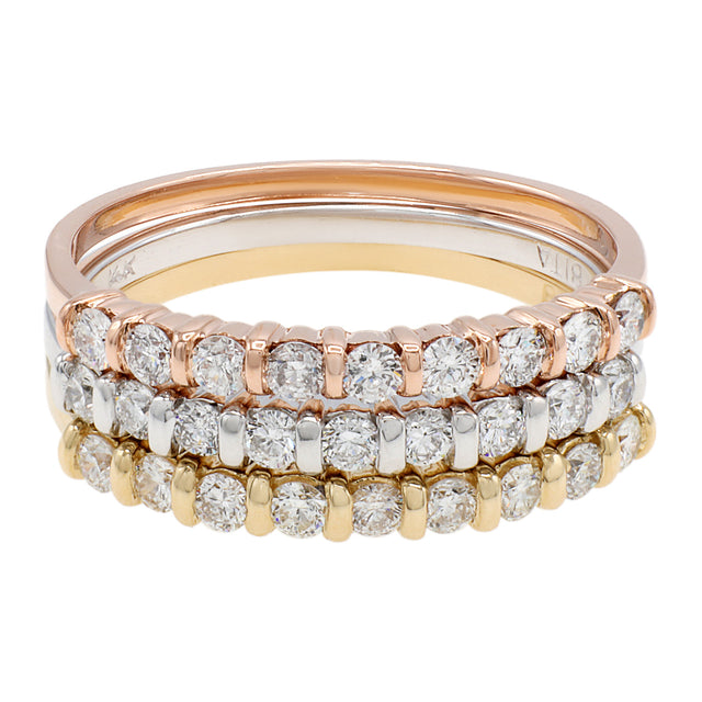Eternity Ring Set Rose Gold Rings Stackable Tri Color Gold
