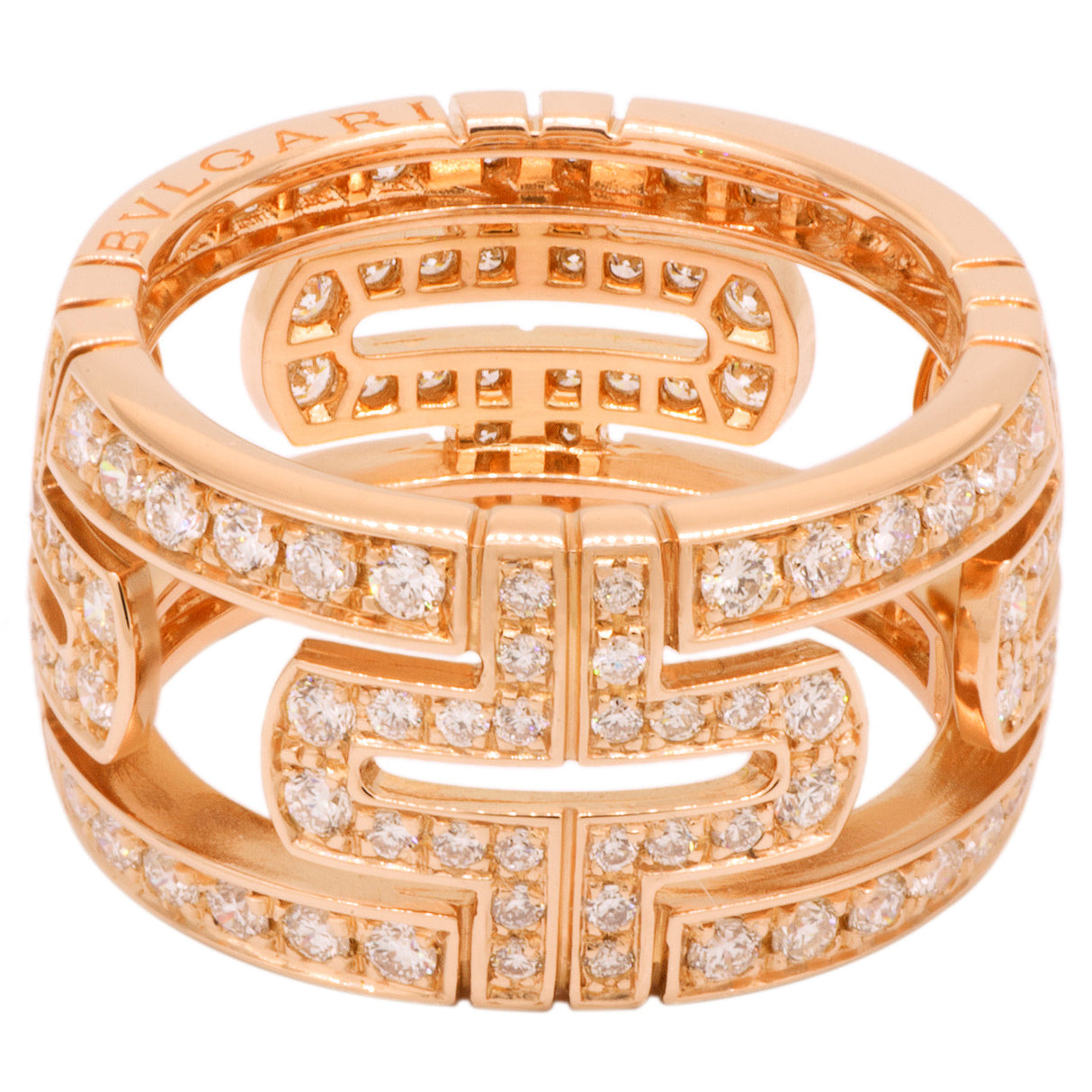 Bulgari 18K Rose Gold Parentesi Pave Diamond Ring