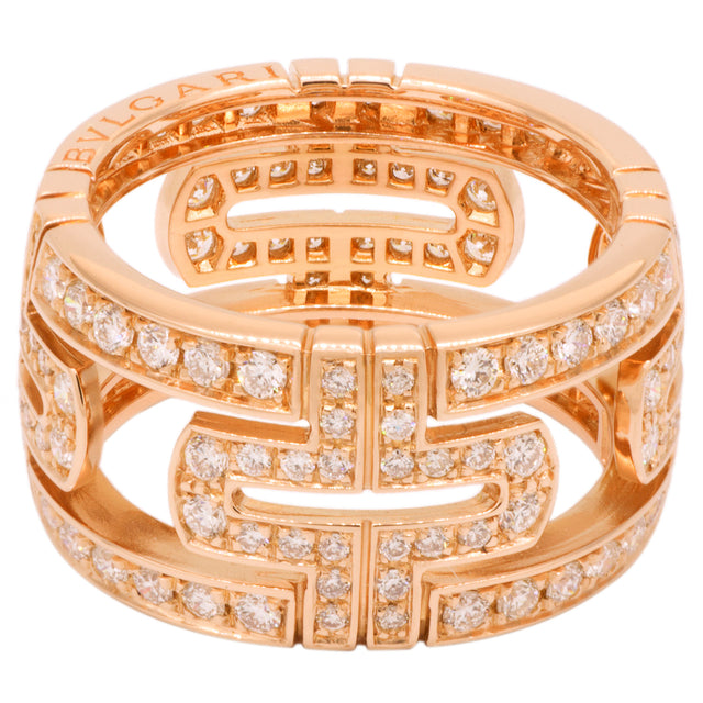 Bulgari 18K Rose Gold Parentesi Pave Diamond Ring – Modaselle
