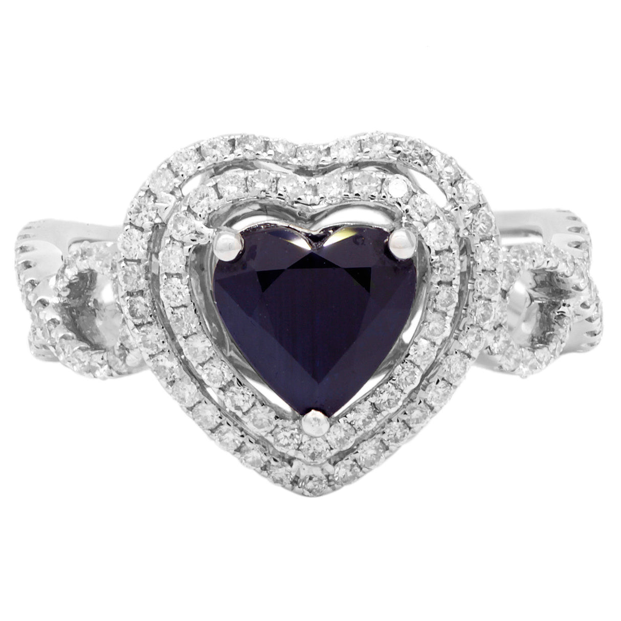 18K White Gold 1.05 Carat Heart Shaped Sapphire Diamond Ring