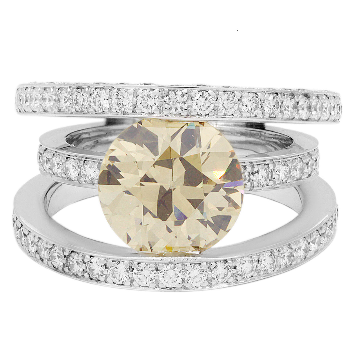 18K White Gold 3.14 Carat Fancy Yellow/Brown Diamond Ring