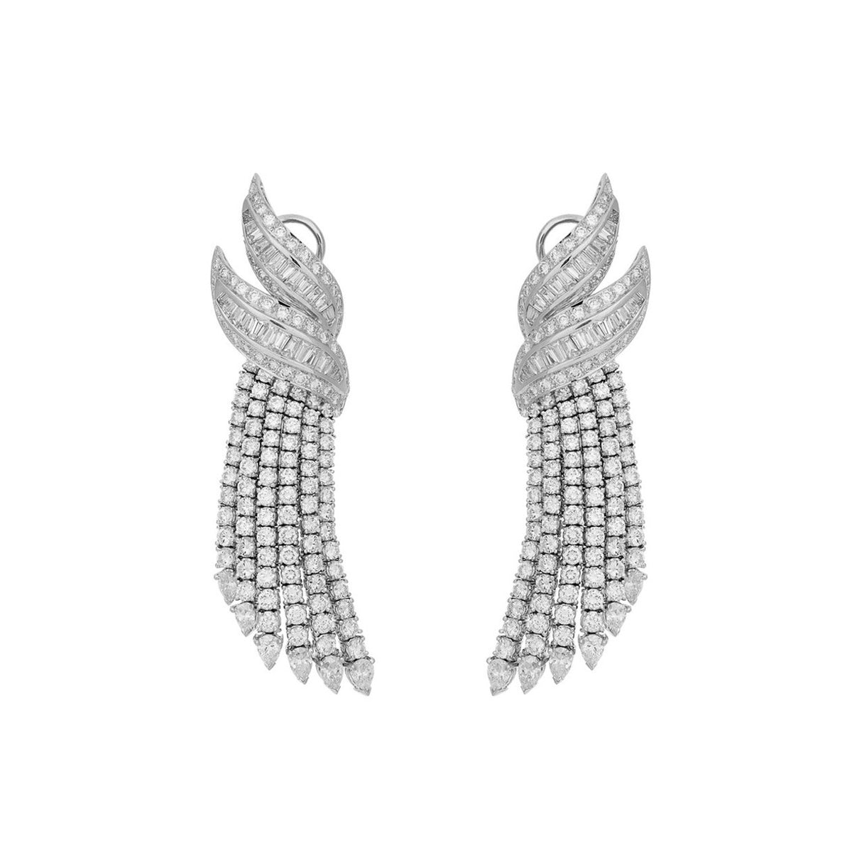 18K White Gold 12.40 Carat Diamond Riviere Earrings