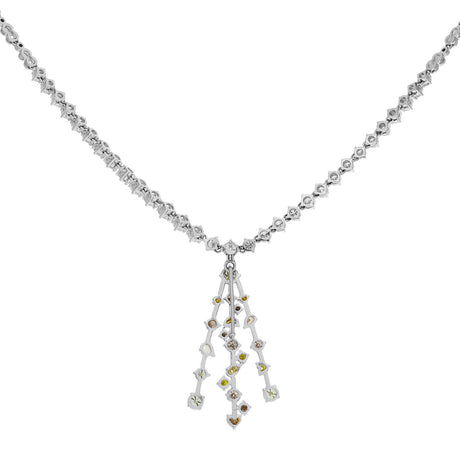18K White Gold Riviere Necklace w/ Fancy Yellow Diamond Pendant